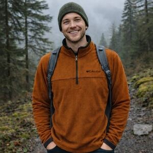 Columbia 1/4 Zip Pullover Mens L Brown Fleece Lightweight Sporty Outdoorsy PNW